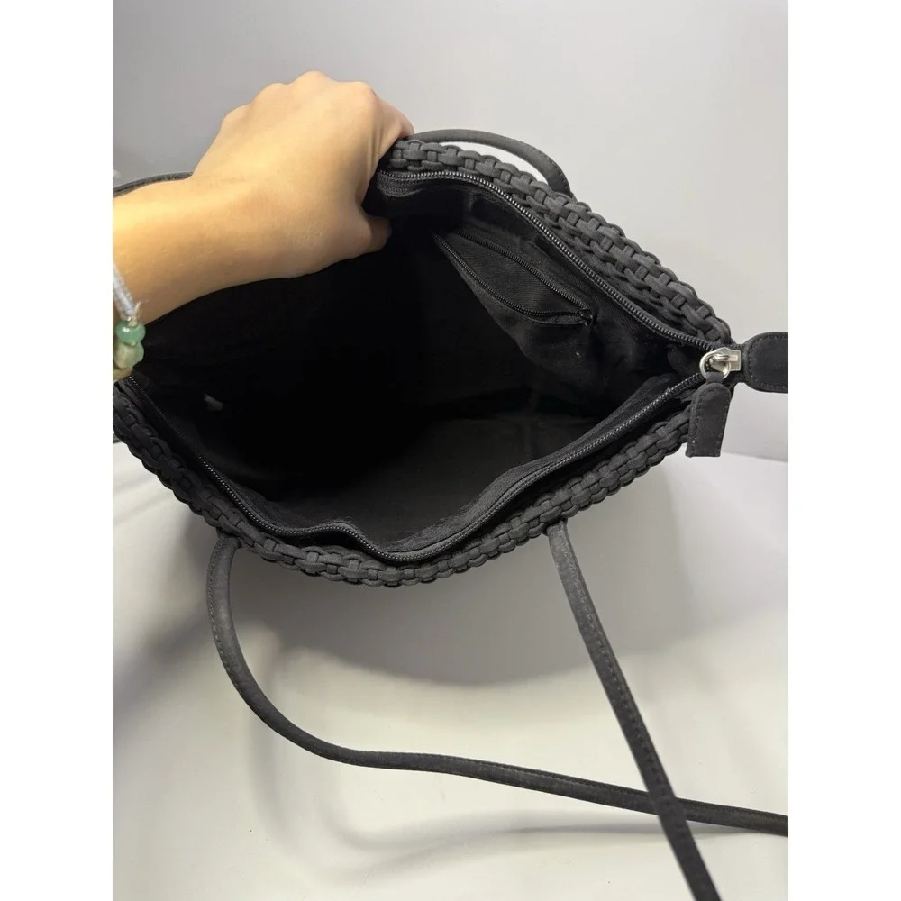 Black Woven Tote Shoulder Bag – Large Lightweight Purse with Long Straps